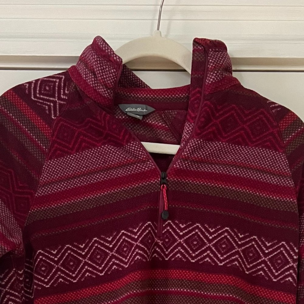 EDDIE BAUER Red Patterned 3/4 Zip Fleece- MEDIUM